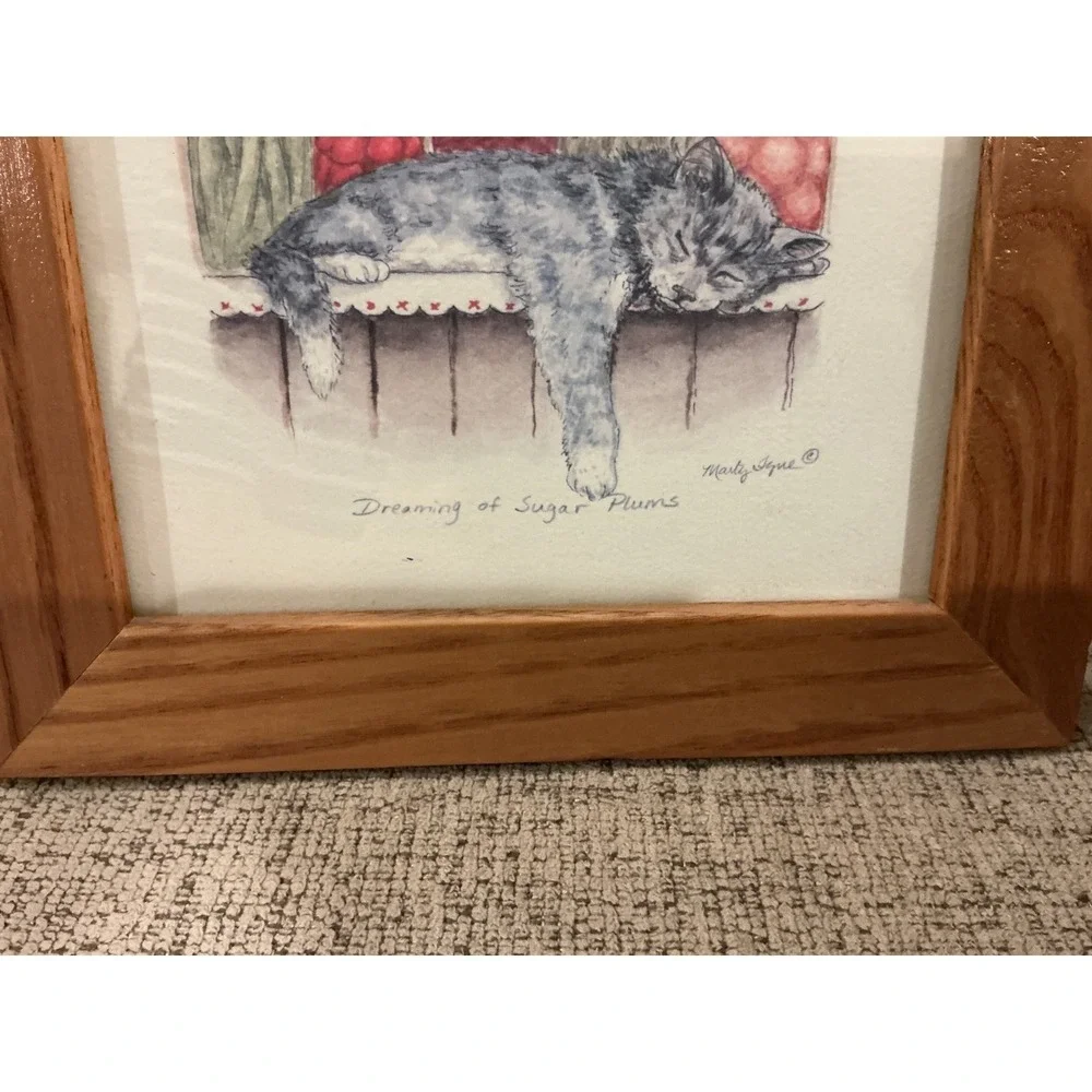Marty Igne Framed Cat Prints Set of 2 Wood Frame Hummm Just Right Sugar Plums
